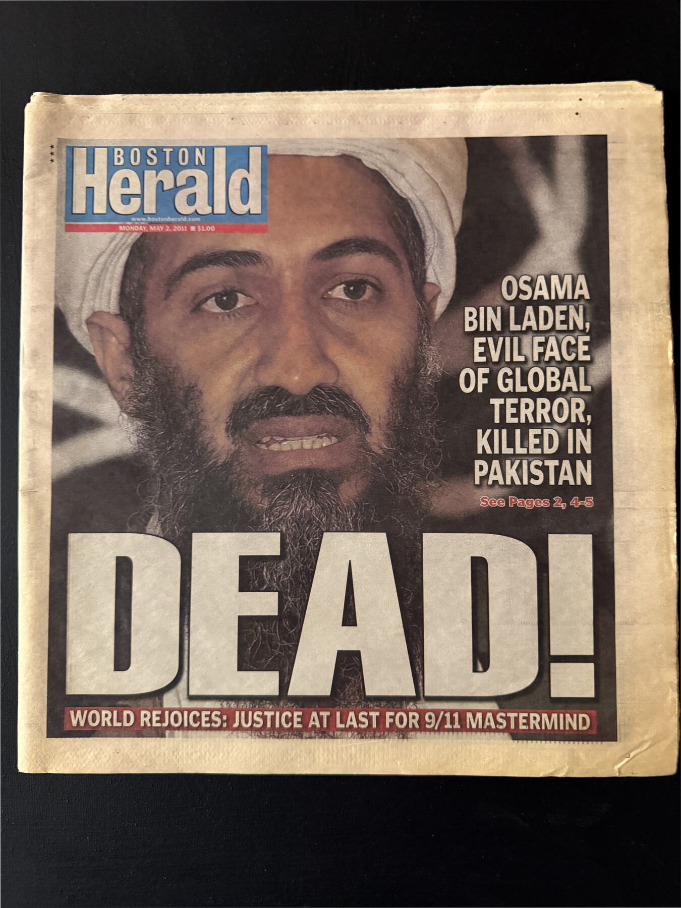 Boston Herald — "DEAD!" (May 2, 2011)