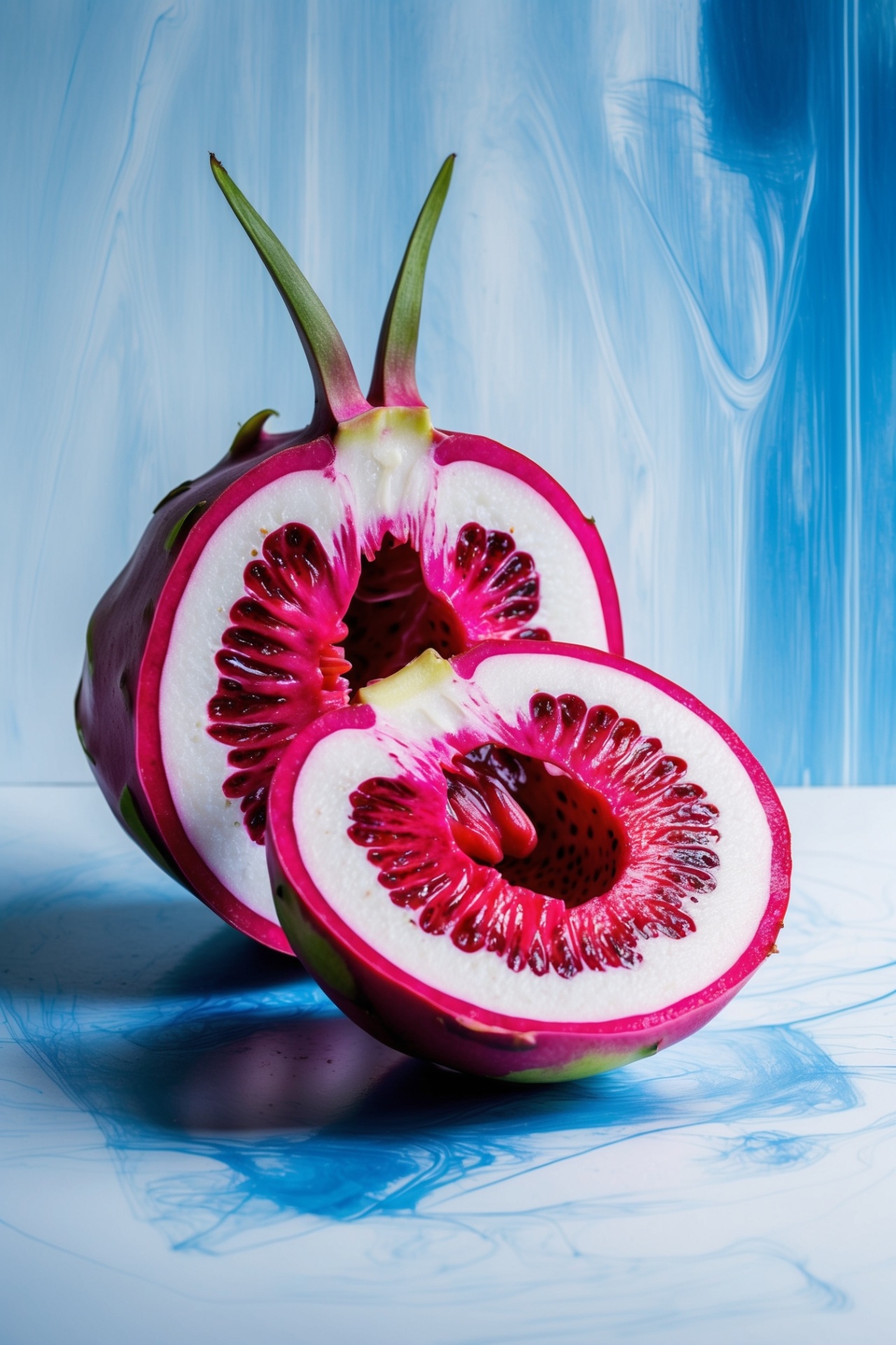 Dragon Fruit — V · Halves on Cyan